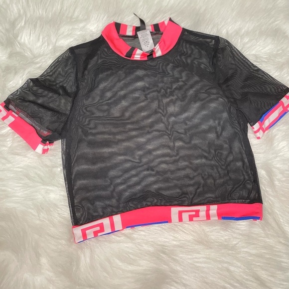 PINK/BLUE Short Sleeve Mesh CropTop & Leggings Set - Picture 7 of 8